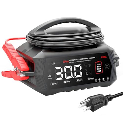 30Amp: 6/12/24V Smart Battery Charger – Automatic Maintainer, Trickle Charger & Desulfator with Overcharge Protection & Temperature Compensation – for Lead-Acid & Lithium & LiFePO4 Batteries