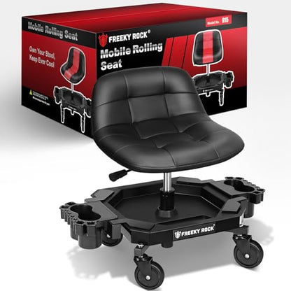 Rolling Stool with Wheels, Adjustable Height Pneumatic Garage Work Mechanic Stool Seat with Backrest, 400 LBS Capacity 360° Swivel Mechanic Crepper Chair with Tool Tray Storage, Black - color: Carbon Fiber Black