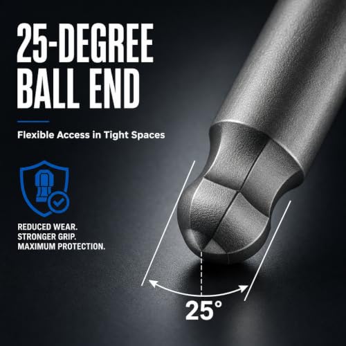 VESTTIO Ball End Hex Allen Wrench Bit Set, 5-Piece, 4-Inch, Magnetic S2 | Industrial S2 alloy steel, 1/4 inch hex shank, magnetic tips, metric size, design for power screwdriver drill impact driver - size: 5 BALL / 4 inch