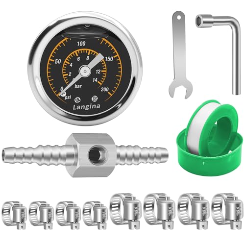 200psi Fuel Pressure Gauge Kit,3/8 "to 5/16" Dual Size Barb Fittings