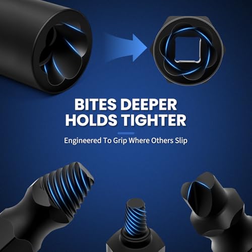 63PCS Impact Bolt Extractor Kit, Bolt & Nut Remover Tool, Easy Out Screw Extractor Set for Stripped/Damaged Screws, Bolts, Lug Nuts - Includes Screwdriver Bits & Adapters