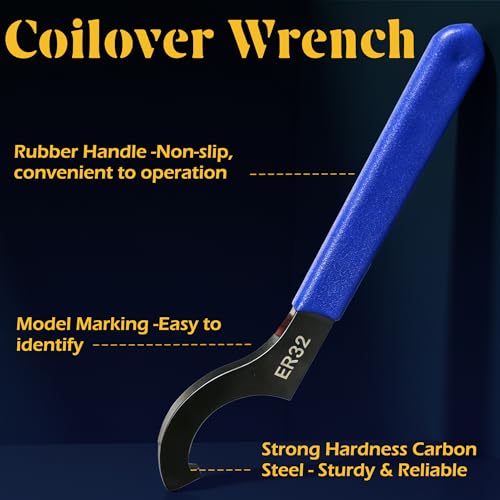 4Pcs Coilover Spanner Wrench Shock wrenches Adjustable Spanners Tool Set | 4 sizes：38-42, APU16, ER32, ER40; Easy to Carry； Easy to Use - color: Blue