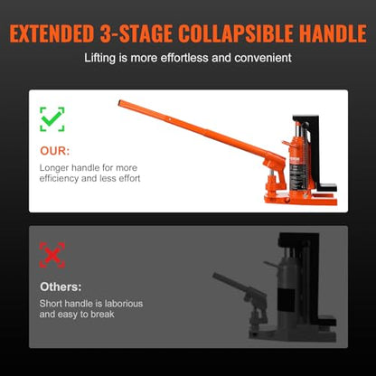 VEVOR Hydraulic Jack, 2.5 Ton Toe Lift, 5 Ton Top Lift, 0.8-5.3 in Toe Height, 8.9-13.4 in Top Height, Air Hydraulic Claw Jack for Machinery, Industry - size: 2.5-5 ton