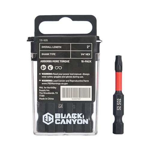 BLACK CANYON SQ2 Impact Square Bits, 15-Pack, 2-Inch Length, 1/4-Inch Hex Shank, S2 Steel Construction, Magnetic Tip for Impact Drivers, Drills & Power Tools - size: 15 Pack, style: SQ2