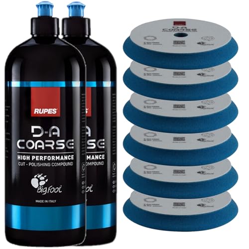 Rupes D-A Series Two 1-Liter Bottles Cut Polishing Compound & Six Count 7" Coarse Cutting Foam Pads - Excellcent Clarity, Low Dusting & Easy Wipe Off - size: 7"