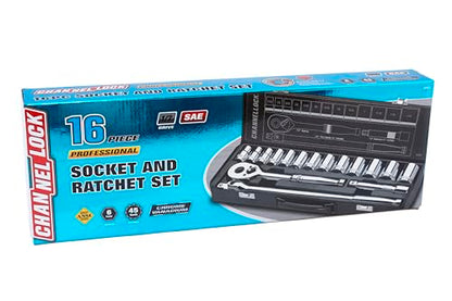 Channellock - 16-Pc 1/2 Dr Fractional Sae S (32161) - size: 16 Piece SAE - 1/2" Drive