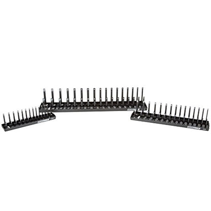 OEMTOOLS 22211 3-Pc Socket Organizer (Metric), Socket Holder for Organizing 1/4", 3/8", and 1/2" Sockets, Labeled Posts, Secure Fit, Sizes 4 mm to 27 mm - size: 1/4", 3/8", 1/2" (3-Piece)