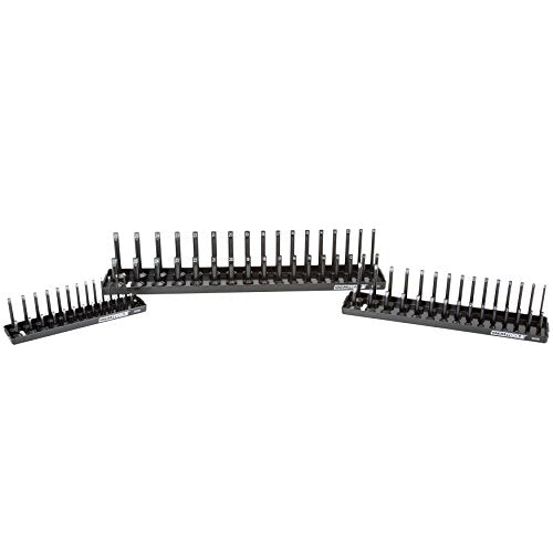 OEMTOOLS 22211 3-Pc Socket Organizer (Metric), Socket Holder for Organizing 1/4", 3/8", and 1/2" Sockets, Labeled Posts, Secure Fit, Sizes 4 mm to 27 mm - size: 1/4", 3/8", 1/2" (3-Piece)