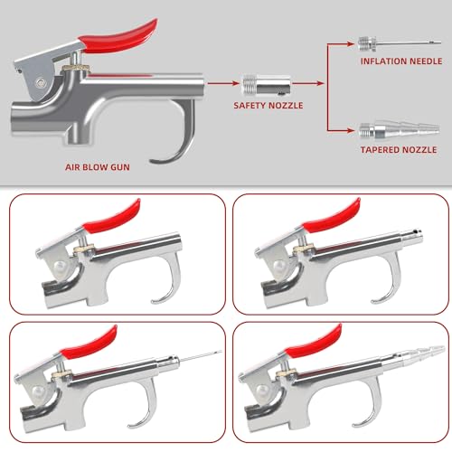 17PCS Air Compressor Accessories Attachment Kit, 1/4’’ Air Hose Fittings, Blow Gun, Tire Gauge, Air Chuck