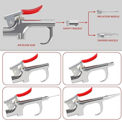 17PCS Air Compressor Accessories Attachment Kit, 1/4’’ Air Hose Fittings, Blow Gun, Tire Gauge, Air Chuck