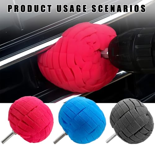 Wevdn 6 PCS Car Wheel Hub Drill Buffing Sponge Pads, Sponge Polishing Cone and Ball Pads Kit, Polishers Pads for Vehicle Wheel Hub Cleaning Care Waxing, Universal Car Accessories