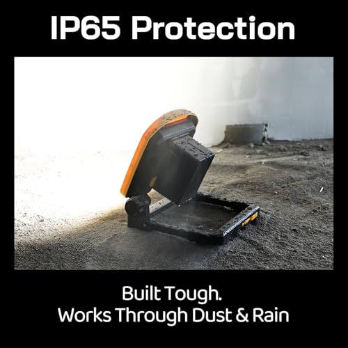 7000LM 45W Waterproof Cordless LED Work Flood Light, Compatible for Dewalt Makita 20V Milwaukee 18V m18 Rechargeable Lithium Tool Battery,Portabale for Construction Jobsite - style: Cordless Version-7K LM-Yellow