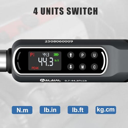 3/8 Drive Digital Torque Wrench, 0.7-44.3 Ft.Lb/1-60 Nm Dual Direction Rachet Wrench with Vibration, Buzzer and LED Alert, Electronic Torque Wrench for Bike Motorcycle Car Repair - size: 0.7-44.3 Ft.Lb/1-60 Nm-3/8"