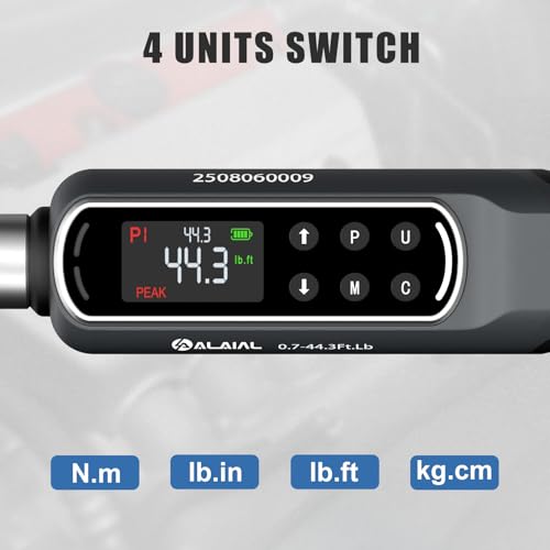 3/8 Drive Digital Torque Wrench, 0.7-44.3 Ft.Lb/1-60 Nm Dual Direction Rachet Wrench with Vibration, Buzzer and LED Alert, Electronic Torque Wrench for Bike Motorcycle Car Repair - size: 0.7-44.3 Ft.Lb/1-60 Nm-3/8"