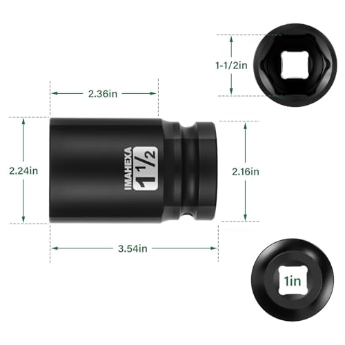1" Drive Shallow Impact Socket,1-1/2 Inch SAE Jumbo Socket,CR-MO 6 Point for Easy Removal of Large Axle Nut（SAE) - size: 1 Inch Shallow 1-1/2", style: 1"Drive Shallow Impact Socket
