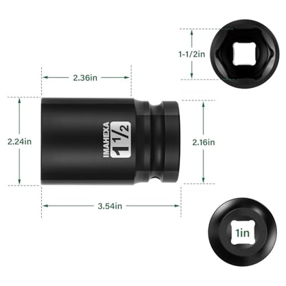 1" Drive Shallow Impact Socket,1-1/2 Inch SAE Jumbo Socket,CR-MO 6 Point for Easy Removal of Large Axle Nut（SAE) - size: 1 Inch Shallow 1-1/2", style: 1"Drive Shallow Impact Socket