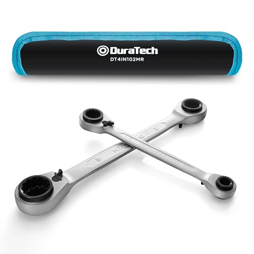 DURATECH 4-in-1 Reversible Ratcheting Box Wrench Set, Metric, 2-Piece | Double Box End, 8mm, 10mm, 12mm, 13mm & 14mm, 15mm, 17mm, 19mm, CR-V Steel, Matte Chrome Plated, Rolling Pouch - style: Regular & Metric