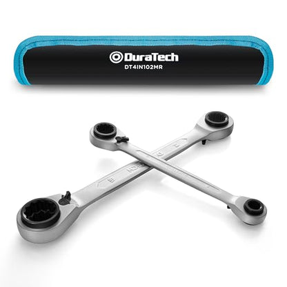 DURATECH 4-in-1 Reversible Ratcheting Box Wrench Set, Metric, 2-Piece | Double Box End, 8mm, 10mm, 12mm, 13mm & 14mm, 15mm, 17mm, 19mm, CR-V Steel, Matte Chrome Plated, Rolling Pouch - style: Regular & Metric