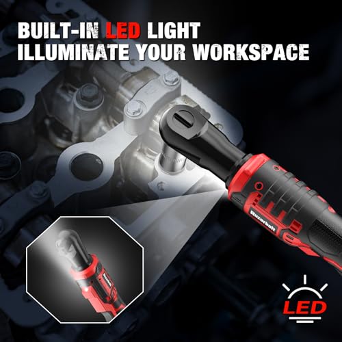 20V Cordless Ratchet Wrench 3/8" Set, 88 Ft-lbs(120N.m), 500 RPM, Electric Ratchet Wrench with 2PCS 2000mAh Batteries, Variable Speed, LED Light, 5 Sockets, 1/2" Adapter, 3" Extension Bar