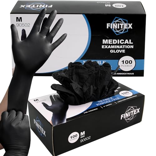FINITEX Black Nitrile Disposable Medical Exam Gloves - 100/1000 PCS 6.3mil Powder-Free Latex-Free Food Gloves - color: Black (Medium 100)