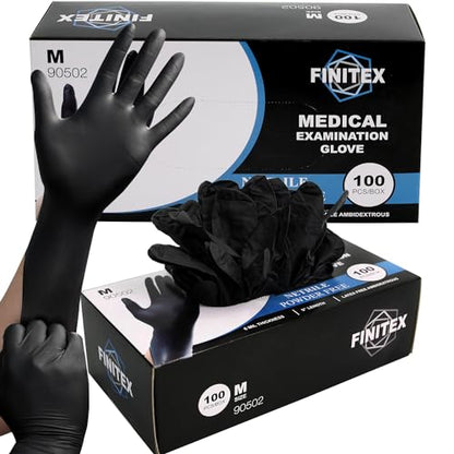 FINITEX Black Nitrile Disposable Medical Exam Gloves - 100/1000 PCS 6.3mil Powder-Free Latex-Free Food Gloves - color: Black (Medium 100)