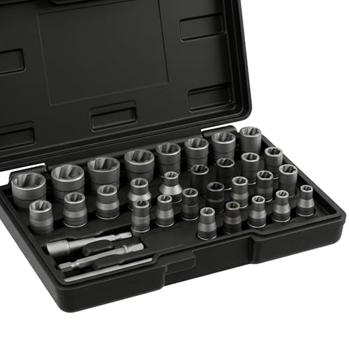 Bolt Extractor Kit, 32PCS Stripped Nut & Lug Removal Kit, Nut Extractor Socket Set with 1/4" & 3/8" Drive, Rounded Bolt Remover for Removing Damaged, Frozen, Rusted, Rounded-Off Bolts, Nuts & Screws