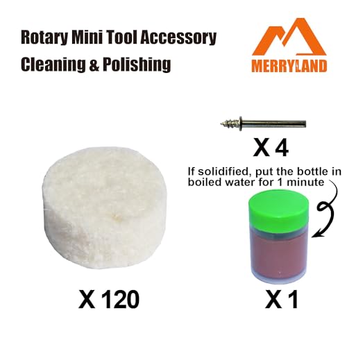 Merryland Flet Polishing Wheel for Dremel 125pcs, Polishing Pad Buffing Wheel 1/2inch 120pcs Polishing Compound Paste 1pcs and Mandrel 4pcs, Rotary Tool Accessory Set Electric Power Tool, RMTA125C2 - style: 13 mm Felt Wheels 125pcs