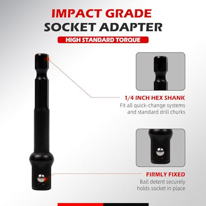 3/8" Drive Universal Impact Socket Set, 20 Piece Swivel Socket Set, Universal Joint Socket 6-Point, Metric, 8-24mm, Cr-Mo,with Extension Bars, Socket Adapter, Drill Bit Adapter