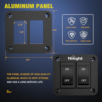 Nilight 2 Gang ON-Off Switch Panel 4 PIN DPST Toggle Switches 12V 20A Black Anodized Aluminium Shell Bracket with Screws Ternimals Jumper Wires Set for Cars Trailers Boats RV Camper - color: 2 Gang On-Off Switch