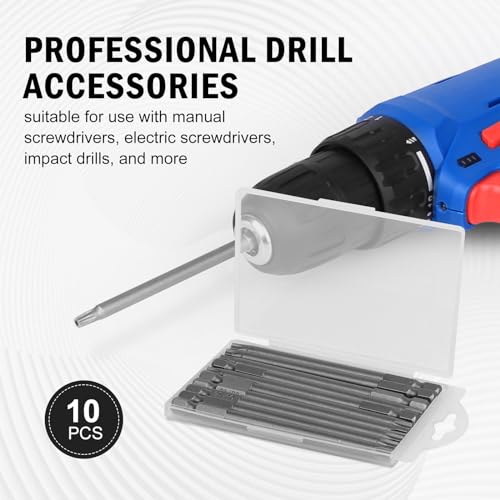 VESTTIO T30 Security Torx Bit Set, Tamper Proof Star Bits Set, Drill Bit Set, 10PCS, 1/4 Inch Hex Shank, 4 inch Length, S2 Alloy Steel, for Power Screwdriver Impact Driver, with Storage Case - size: T30/4 inch