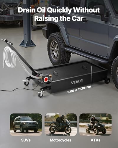 VEVOR Low Profile Oil Drain Pan, 20-Gallon Metal Oil Change Pan, Effective Oil Drain Cart with 180W Electric Pump, Wheels & Folding Handle, Oil Drain Tank for Cars, SUVs, Trucks, Buses, RVs