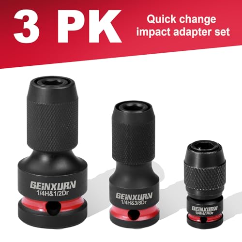 Geinxurn 3PCS Impact Screwdriver Bit Holders Include 1/2-inch, 3/8-inch and 1/4-inch Square Drive to 1/4-Inch Quick Release Hex Socket Adapter for Impact Wrench - size: Mixes-1