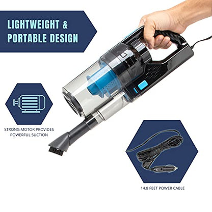 Neiko Portable Wet Dry Car Vacuum, High Power, Small Vacuum for Vehicle Detailing, 12V DC Power, Best for Automotive or Boat