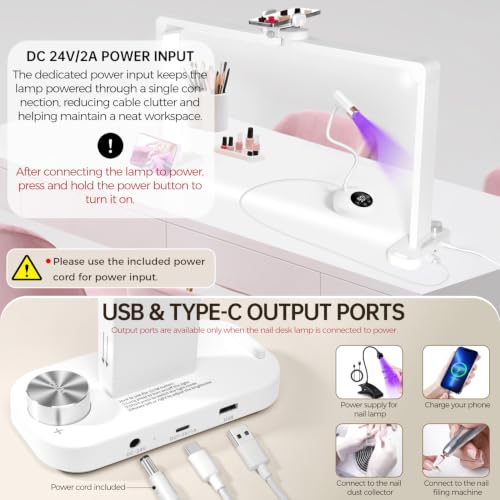 33.5" Foldable Nail Desk Lamp, 456LEDs 3350LM Half Moon Light for Nail Desk with Phone Holder, 3 Color Modes 3000K-6000K Professional Manicure Table Lamp for Nail Tech Salon