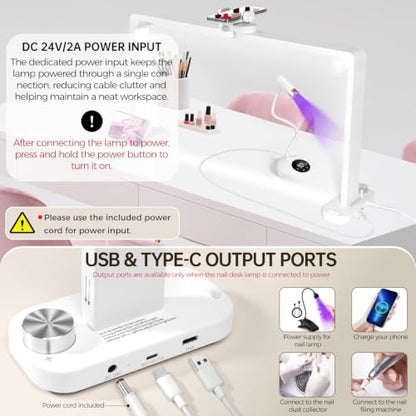 33.5" Foldable Nail Desk Lamp, 456LEDs 3350LM Half Moon Light for Nail Desk with Phone Holder, 3 Color Modes 3000K-6000K Professional Manicure Table Lamp for Nail Tech Salon