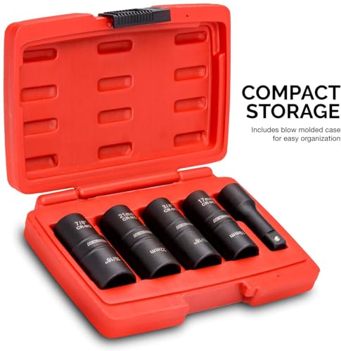 NEIKO 02282B 1/2-Inch-Drive Impact Socket Set, Flip Socket Set, Chrome Moly Steel, Includes 3-Inch Bar Extension, 8 Deep SAE and Metric Sizes, 5 Pieces - size: 5 Piece, style: Flip Socket