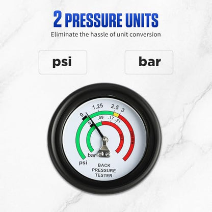 Exhaust Back Pressure Tester Kit for Automotive Diagnostics | 2.5 inch dial gauge; PSI & Bar dual units; M12/M18 adapters included; 6FT heat-resistant hose
