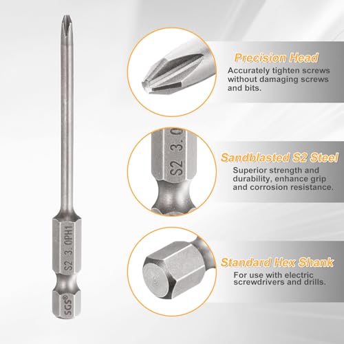 HARFINGTON 4pcs #1 Phillips Screwdriver Bit PH1 1/4" Hex Shank 3" (75mm) Long 0.12" Rod Magnetic Cross Head Drill Bits S2 Steel Industrial Screw Driver for Electric Power Tools, Gray - size: PH1 x 3" x 0.12"