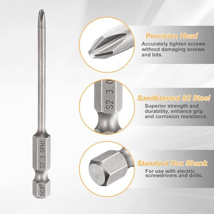 HARFINGTON 4pcs #1 Phillips Screwdriver Bit PH1 1/4" Hex Shank 3" (75mm) Long 0.12" Rod Magnetic Cross Head Drill Bits S2 Steel Industrial Screw Driver for Electric Power Tools, Gray - size: PH1 x 3" x 0.12"
