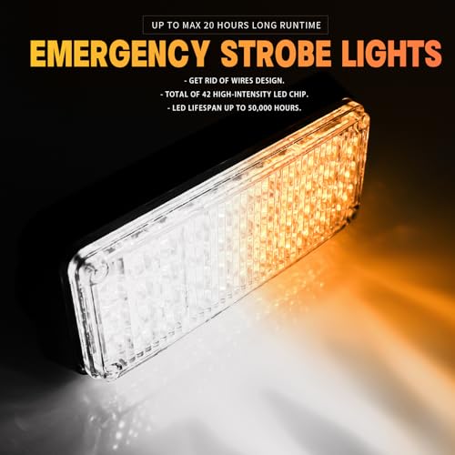 Amber/White Magnetic Flashing Strobe Light/w Controller, Battery Operated Rechargeable LED Safety Beacon Lights, Portable Emergency Warning Light Bar for Vehicles, Trucks, Car 2-Pcs - color: 2pcs Amber/White