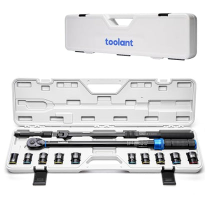 toolant 13PCS 1/2 Inch Click Torque Wrench Set, Gift for Men, 25-250 FT.-LB/33.9-339.0 Nm, With Breaker Bar & 5-Inch-Extension & 10 Sockets, Tire Repair Tool Set