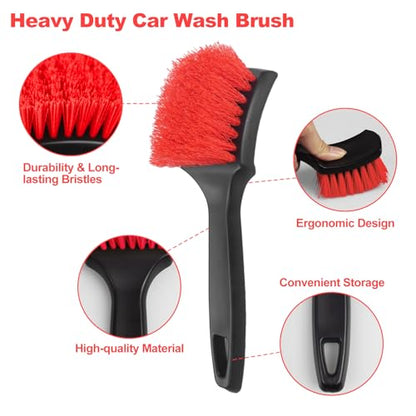 Wheel Brush, Wheel & Rim Cleaner Brush, Tire Brush, Wheel Cleaning Brush, Bendable & Durable Car Wheel Brush Set, Car Detailing Brushes, Wheel Brushes for Cleaning Wheels - color: Red