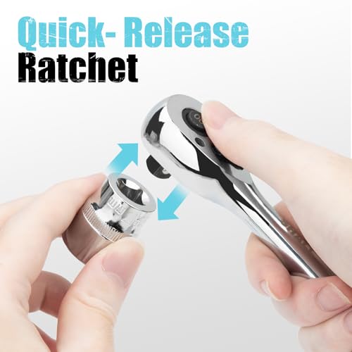 SHALL 90-Tooth 3-Pieces Drive Ratchet Wrench, Quick-Release & Reversible, Full Polished Ratchet Wrench Made of Chrome Alloy, Gifts for Men Women Dad Mom(1/4'' 3/8'' 1/2'') - size: 3 Pieces Ratchet Wrench Set