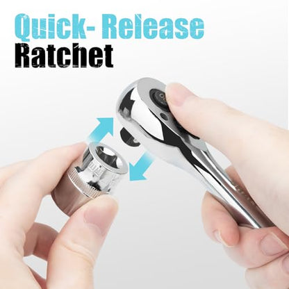 SHALL 90-Tooth 3-Pieces Drive Ratchet Wrench, Quick-Release & Reversible, Full Polished Ratchet Wrench Made of Chrome Alloy, Gifts for Men Women Dad Mom(1/4'' 3/8'' 1/2'') - size: 3 Pieces Ratchet Wrench Set