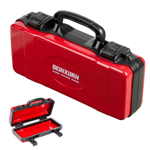 Geinxurn 11”Red Tools Box, Portable Steel Heavy-duty Tool Case with Safety Latch and Handle for Tools Storage and Organizers, Home DIY - color: RED