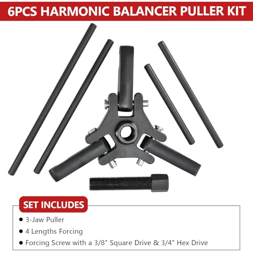 Harmonic Balancer Puller Kit, 3-Jaw Crankshaft Damper Pulley Removal Tool | Crankshaft Damper Removal Tool for Tight Engine Compartments, Fits Chevy LS, GM, Chrysler, Ford, Cadillac, Mitsubishi