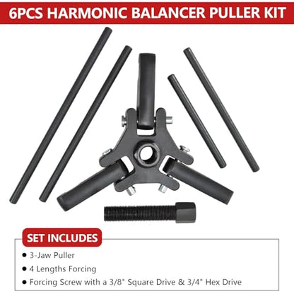 Harmonic Balancer Puller Kit, 3-Jaw Crankshaft Damper Pulley Removal Tool | Crankshaft Damper Removal Tool for Tight Engine Compartments, Fits Chevy LS, GM, Chrysler, Ford, Cadillac, Mitsubishi