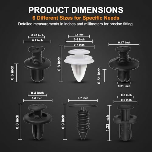 100 PCS Bumper Push Fasteners Rivet Clips, 6 Sizes Body Door Panel Retainer Clips, Expansion Screws Boxed with Removal Pliers, for Most Cars Repair Accessories (White)