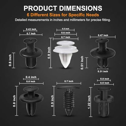 100 PCS Bumper Push Fasteners Rivet Clips, 6 Sizes Body Door Panel Retainer Clips, Expansion Screws Boxed with Removal Pliers, for Most Cars Repair Accessories (White)