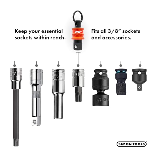 Simon tools Socket Holder Keychain 3pc - 3/8 Socket Organizer with Quick Release and Clip - Perfect Impact Wrench and Toolbox Accessories for Construction Workers, Linemen, Mechanics and Carpenters - size: 3/8"
